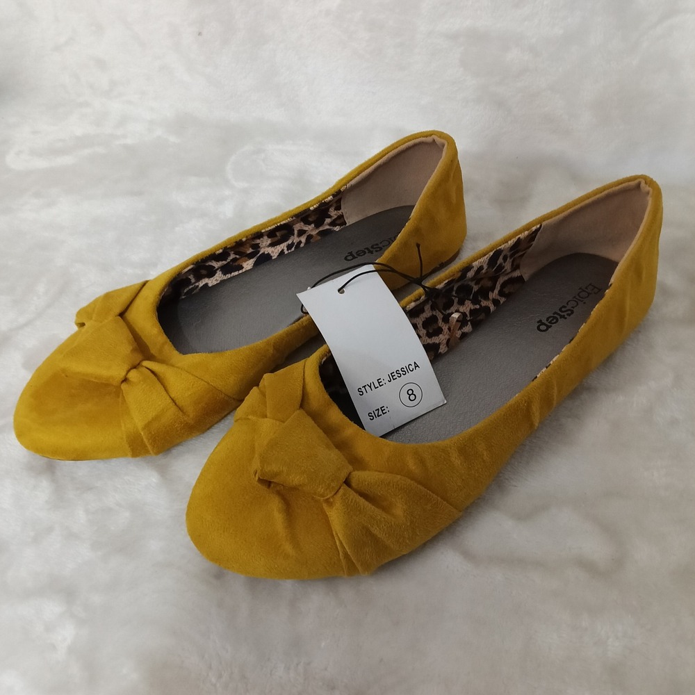 EpicStep Jessica Mustard Yellow Faux Suede Knotted Bow Ballet Flats Women Size 8